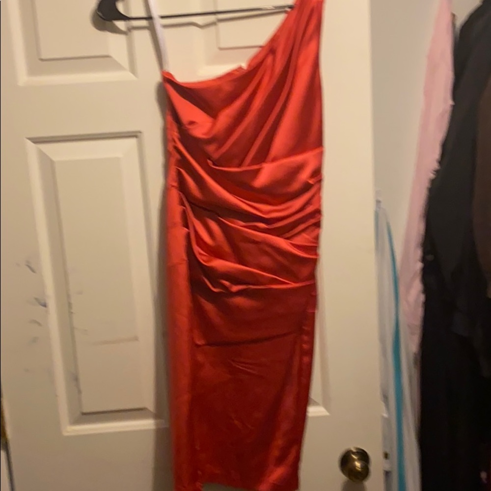 David’s Bridal bridesmaid dress coral